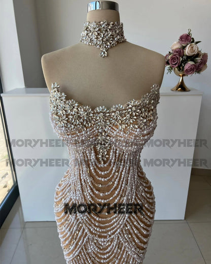 MORYHEER Exquisite Beading Evening Dress Rhinestones Scoop Neck Cape Pageant Party Gown Vestidos De Gala Customized Plus Size