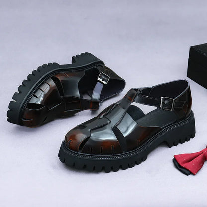 4.5Cm Thick Sole Heightening Sandals Men's Glossy Cowhide Buckle Business Casual British Genuine Leather Summer Sandals for Men