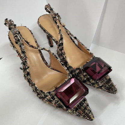 Luxury Diamonds Brand High Heels Women Sexy Pointed Toe Pumps Jewelry Sandals Ladies Elegant  Backless Party Dress Shoes Female