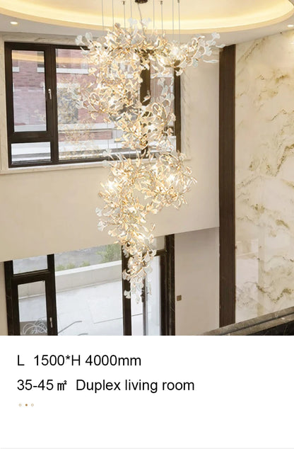 Staircase Ginko Leaf Chandelier Light For High Ceiling Staircase Loft Living Room Hotel Lobby Stairway Luxury Branch Chandeliers