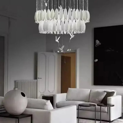 Luxury Crystal Staircase Chandelier for Stairsway Loft Ceramic Flowers Ceiling Chandelier for High Ceiling Villa Hotel Lobby