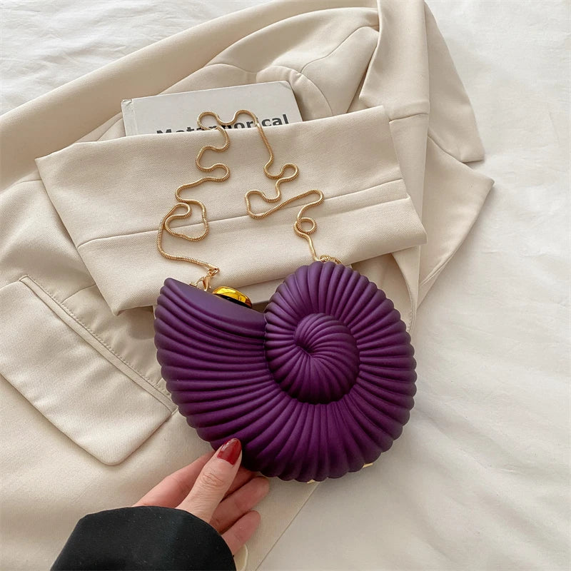 Fashion Lipstick Bag Ladies Gold Conch Dinner Bag High Quality Acrylic Super Mini Crossbody Bag Women Cute Fun Creative Handbag