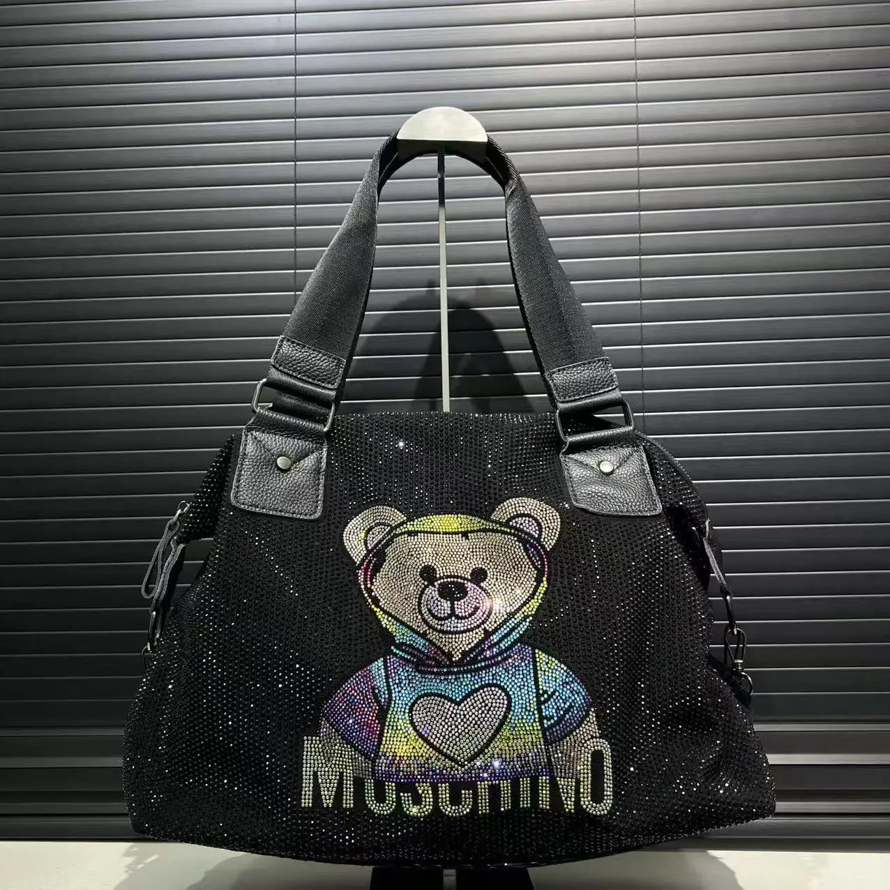 Ladies' fashionable diamond jewelry cute teddy bear handbag, large capacity, personalized, elegant, shiny shoulder bag