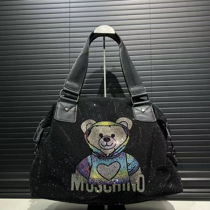 Ladies' fashionable diamond jewelry cute teddy bear handbag, large capacity, personalized, elegant, shiny shoulder bag