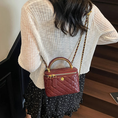 Women Luxury Shoulder Bag Diamond Quilted Metal Flower Accent Large Capacity Zipper Adjustable Strap for Daily Travel Business
