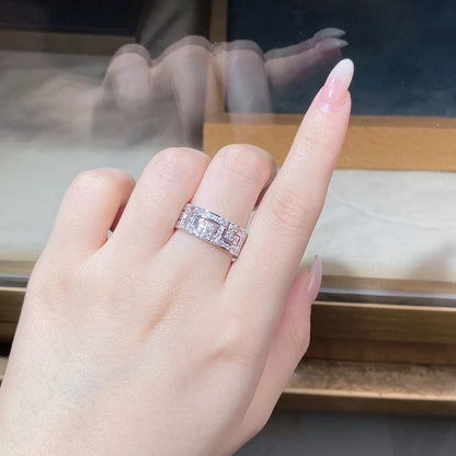 Luxury Solid 18K white gold and platinum PT950 couple ring men and women insMoissanite Diamond Ring full diamond ring