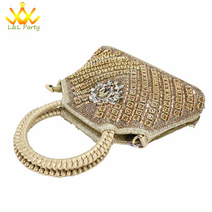 Orange Color New Arrivals Italian Design Nigerian Women Shoes and Bag Set Pointed Toe Slipper with Shinning Crystal for Party