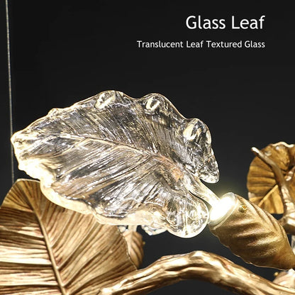 Luxury Copper Branch Chandelier Dining Table Retro Restaurant Light with Leaf Crystal Pendant Lamp Living Room Bar Kitchen Vila