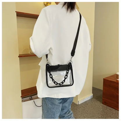Clear Crossbody Bag for Women PVC Transparent Single Shoulder Chain Portable Messenger Bags Small Square  Satchel Bag Girls Gift