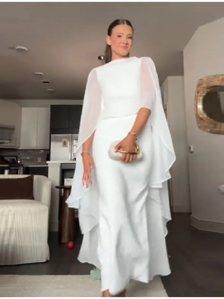 Elegant Shawl Women's Maxi Dress O-neck Sleeveless White Slim Vestido 2026 NEW Summer Classic Evening Party Prom Lady Long Skirt