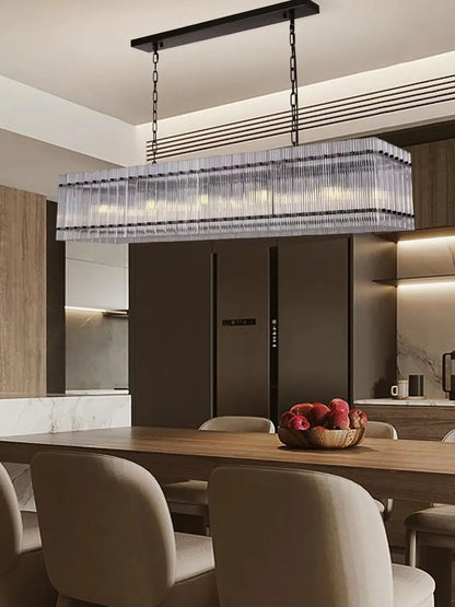 Modern Rectangular Crystal Glass Chandelier, 10-Lights Black Chandelier Lighting Contemporary Pendant Ceiling Light Fixture