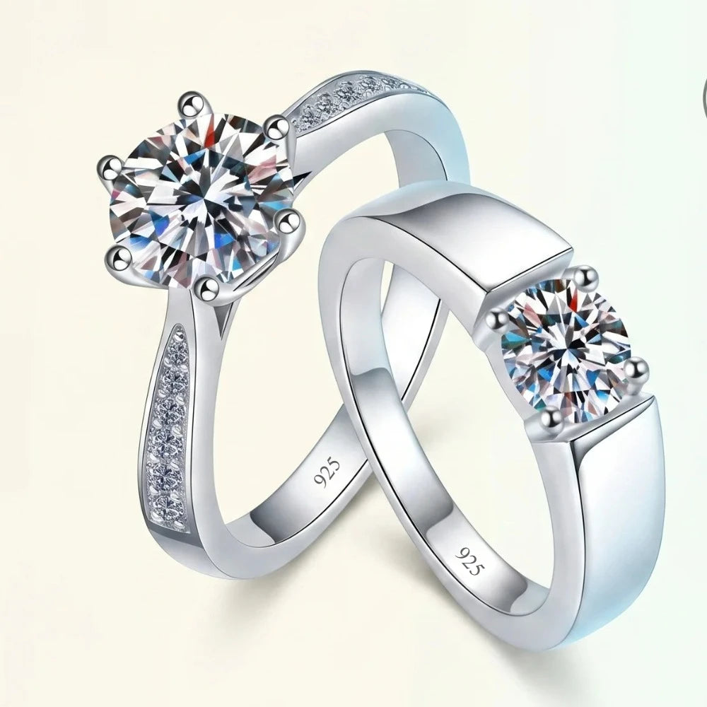 BJXMOSO Real Moissanite 925 Sterling Silver Couple Ring for Women Man Wedding Jewelry Engagement Imitation Diamond Fashion Gifts