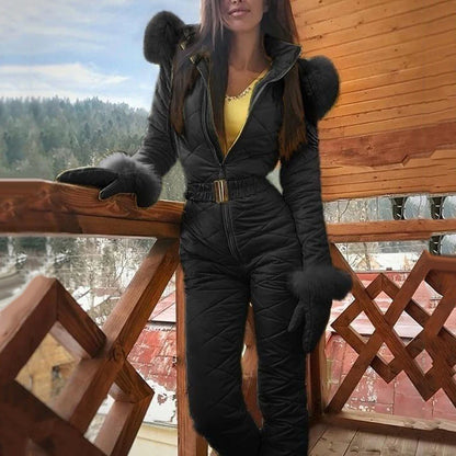 Winter Snowboard Jumpsuit Winter Outdoor Women's Hooded Jumpsuit Windproof Waterproof Ski Suit for Snowboarding Hiking Women Ski