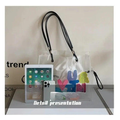 New FashionTransparent Tote Bag for Women Large Capacity Jelly Shoulder Handbag Versatile Casual Crossbody Bag for Spring Summer