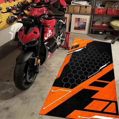 VIKAMA Black Orange Motorcycle Mat Sporty Style Biker Rug Racing Carpet Non-Slip Modern Home Decor Floor Mat for Garage