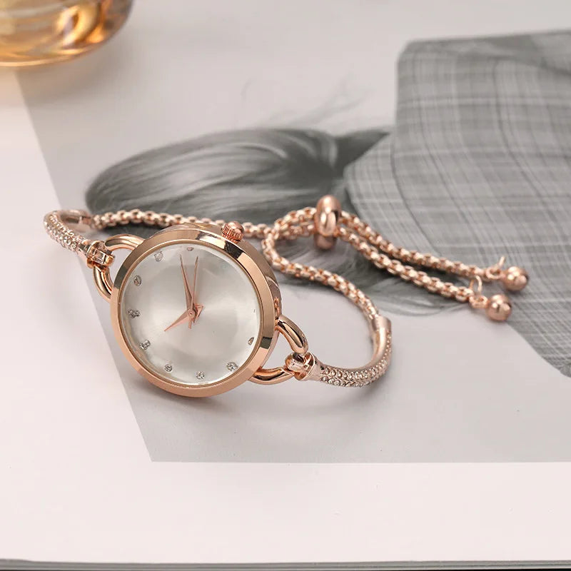 New Women's Quartz Watches Water Diamond Female's Wristwatch Small Dial Slim Adjustable Jewelry Girl Watch Bracelet