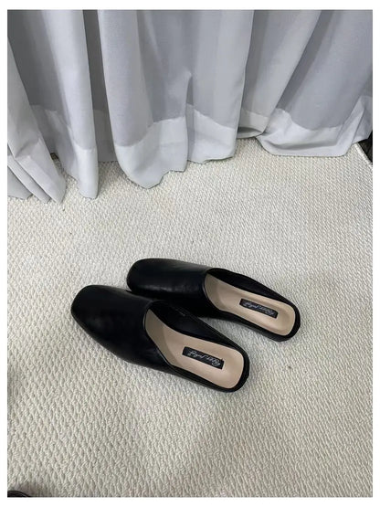 Fashion Square Toe Flat Slippers Women Casual Slip On Mule Luxury Brand Outsides Slides Elegant Pleated Ladies Shoes Sandal Flip