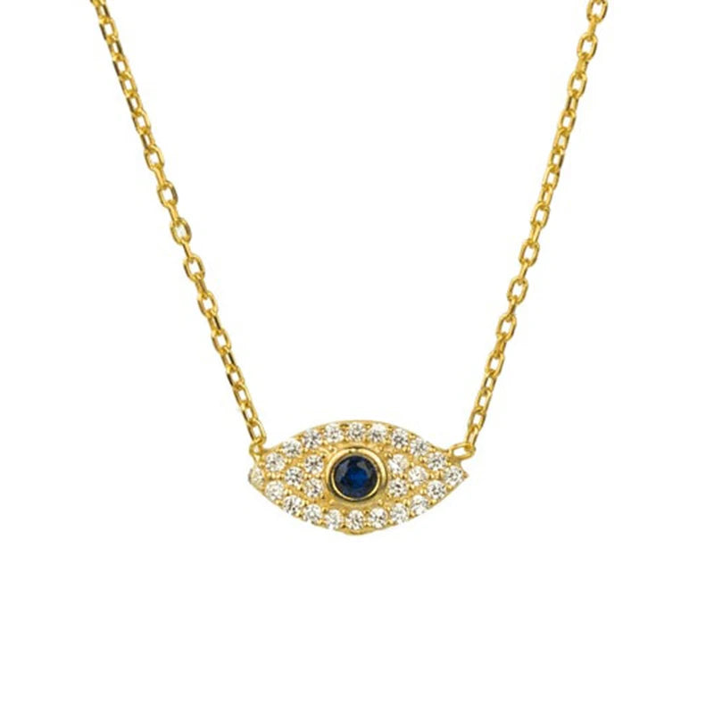 YooFaning 925 Sterling Silver Gold Chain Crystal Zirconia Evil Eye Necklace Diamond Anniversary Gift Wedding Girl Huggie Jewelry