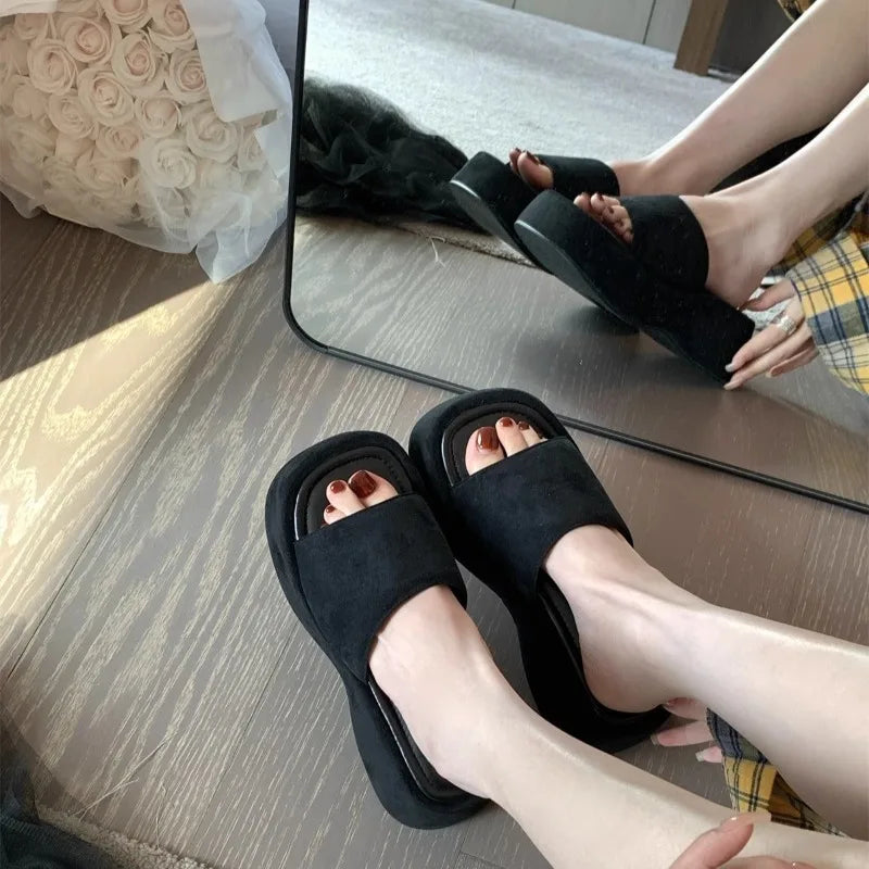 Women Platform Slippers Fashion Wedge Heeled Sandals Luxury Suede Casual Slides Summer New Beach Shoes for Women Sandalias Mujer