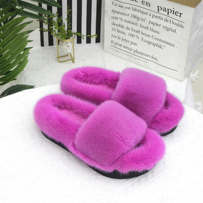 2026 Women Real Mink Fur Slippers Indoor Outdoor Luxury Shoes For Women Comfort Platform Fluffy Slipper Slides For Woman Summer