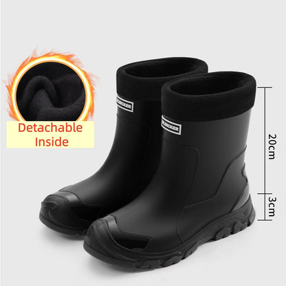 Mens High Top Rain Boots Mid Tube Couple Chef Shoes Thick Soled Long Tube Boot Outdoor Plush Warm Casual Boots Winter Water Shoe