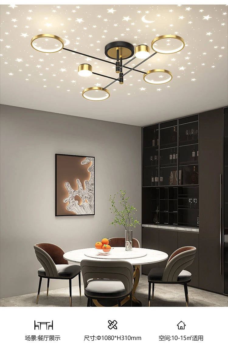 2025 New Chandeliers Romantic Starry Modern Ceiling Light Fixture 6 Lights White Creative Home Stepless Dimmable Ceiling Lamp