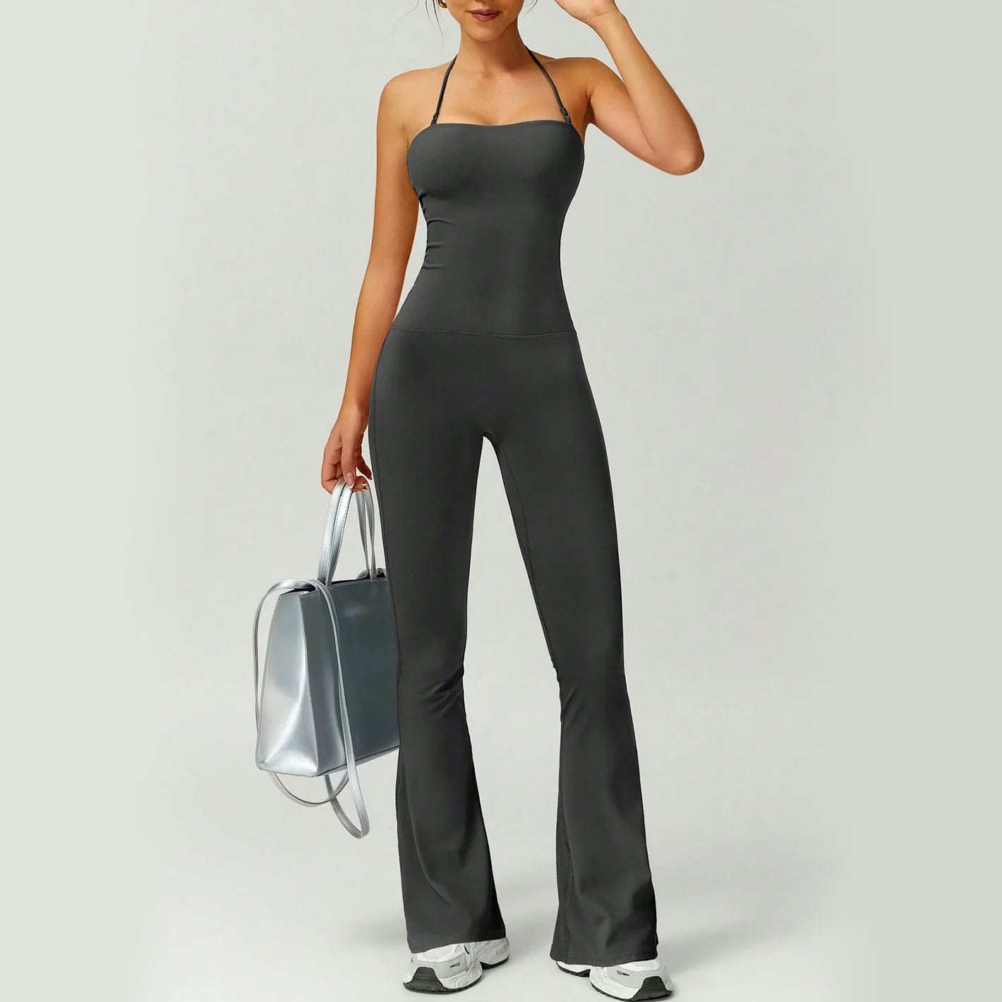 Female Sexy Backless Gym Jumpsuits Set Woman Training Yoga Flared Sportswear Woman Sports Clothes Fitness Elastic Training Suits