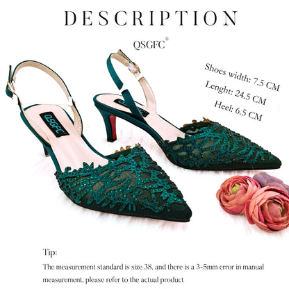 Nigerian Style Elegant Women's Party Shoes  Luxury Full of Diamonds Shoes Sky Blue Pointed High Heel Shoe Bag Set