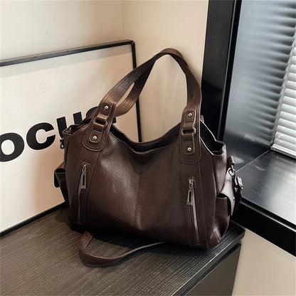 New Large Capacity Soft Leather Women's Handbag Fashion Trend Designer Women Shoulder Bag Simple Retro Female Travel Bags Sac
