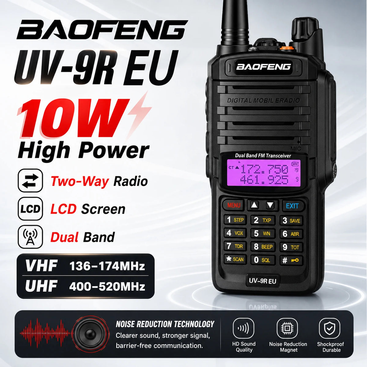 Baofeng UV-9R EU IP45 Waterproof Marine Walkie Talkie Dual Band VHF UHF Long Range Radio Fishing Boating Outdoor Adventure