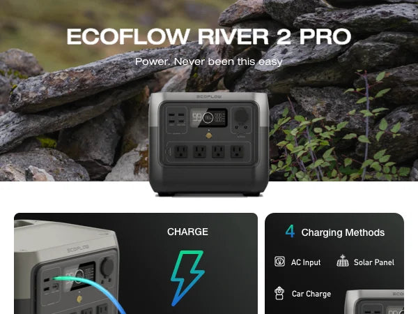 ECOFLOW Solar Generator RIVER 2 Pro 716Wh LiFePO4 Battery, 4x800W AC Outlets (1600W Surge), Solar Generator