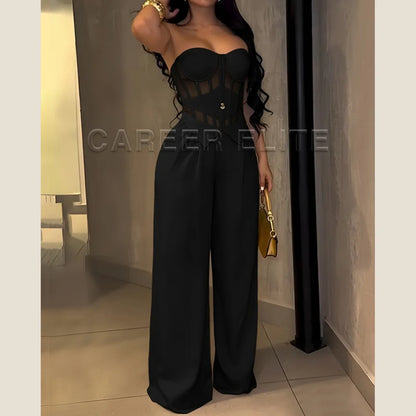 Women's Strapless Corset Top and Wide-Leg Pants Two-Piece Set Elegant Satin Jumpsuit for Evening Party Wedding Occasion Wear