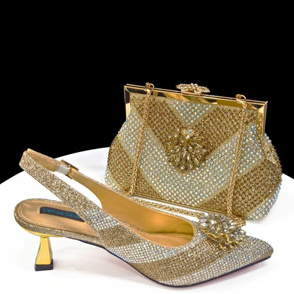 Venus Chan 2026 Italian Luxury Rhinestone Wine Pointed Toe High Heels with Matching Bag Set – Ideal for Parties and Special