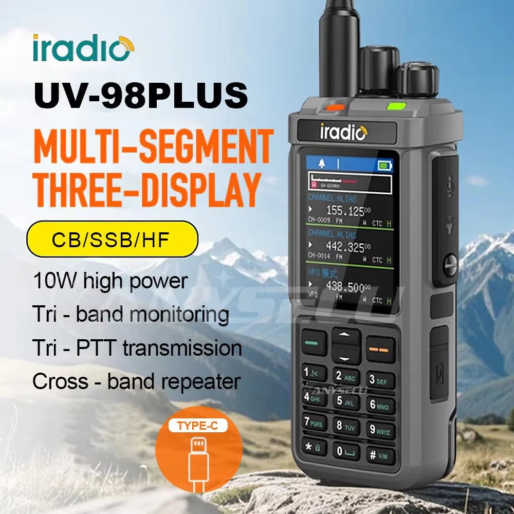 Iradio UV-98PLUS Multi Band 10W FM AM SSB HF Cross Band Repeater Walkie Talkie Type-C Charging Shortwave Ham Radio