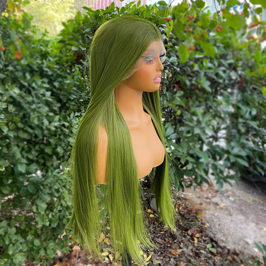 Green 13x4 Lace Front Wigs for Women 26 Inch Long Straight Synthetic Hair Wig Glueless 150% Density Natural Looking