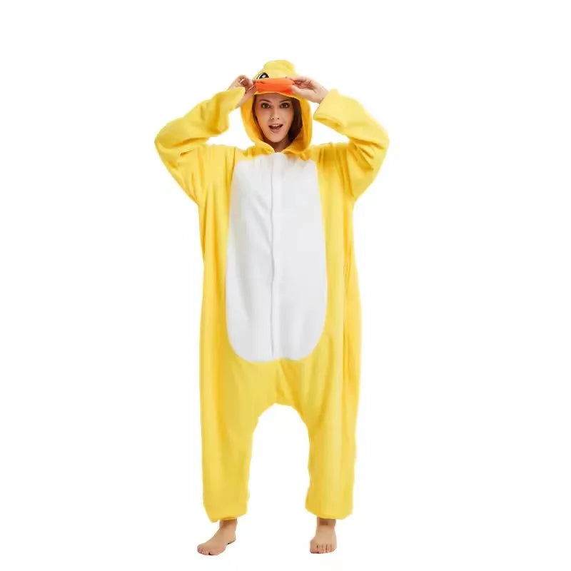 Yellow Duck Onesie Animal Kigurumi Unicorn Pyjamas Halloween Adult Cartoon Pajama Cosplay Party Women Men Homewear Slippers XXL