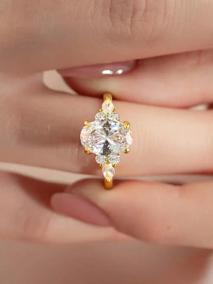 925 Sterling Silver Zircon Golden Oval Round Fashionable Ring For Women Engagement Wedding Luxury High Quality Fine Jewelry