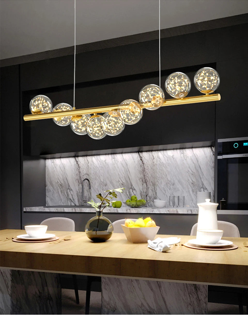 Line Glass Ball Pendant Lights Nordic LED Energy-Efficient Hanging Ceiling Lamp with Adjustable Cord for Dining Room Living Room