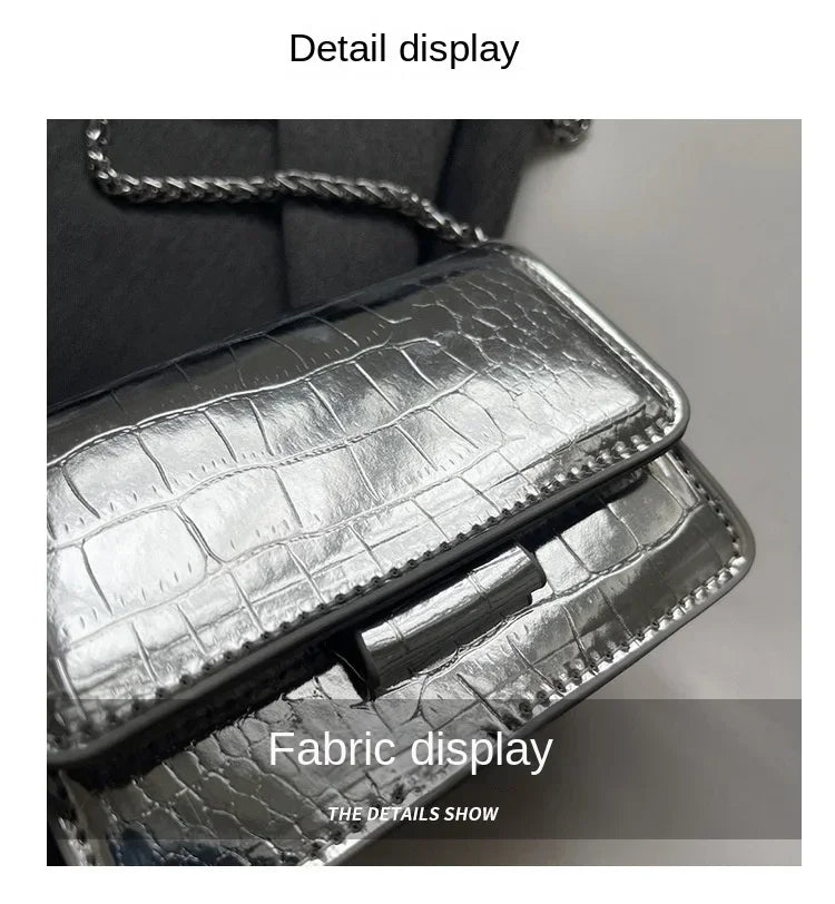Vintage Women Silver Chic Crossbody Bag Luxury Designer Small Shoulder Bags Fashion Gold Mini Square Cute Pu Leather Handbag