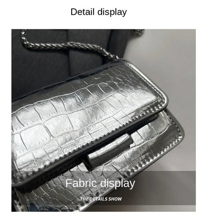 Vintage Women Silver Chic Crossbody Bag Luxury Designer Small Shoulder Bags Fashion Gold Mini Square Cute Pu Leather Handbag