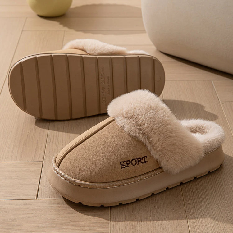 Women Winter Slippers Faux Fur Collar Warm Comfort Non-slip Thick Sole Couple Indoor and Outdoor Snow Boots Home Casual Shoes