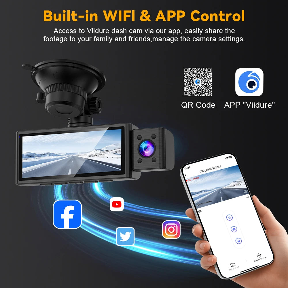 WIFI Dash Cam 3 Camera 4K UHD Car DVR 2/3Lens Camera Video Recorder Black Box GPS Dash Cam Auto Loop Recording Car Accessories