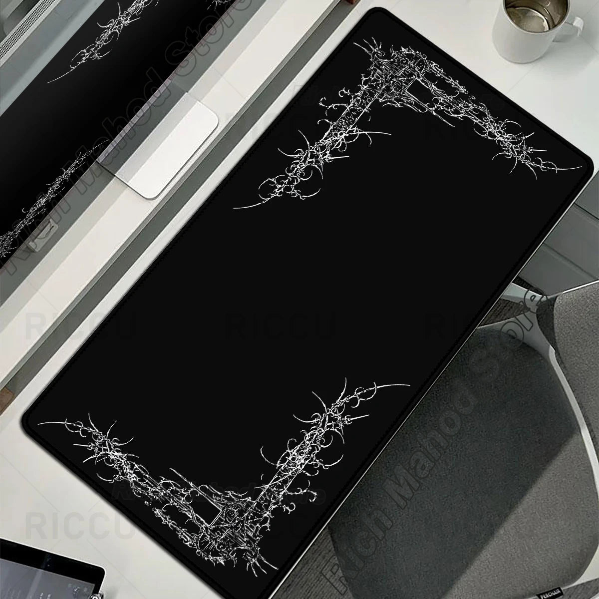 Black White Cybersigilism Deskmat Gothic Sword Art Mousepad Office Rubber Mouse Pad XXL PC Desk Accessories Gaming Keyboard Mats