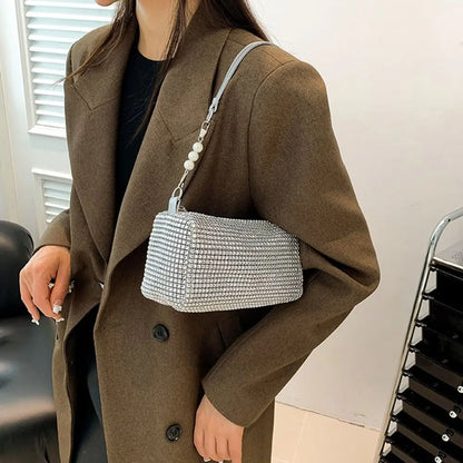 Allover Rhinestone Bucket Bag Waterproof Lightweight Women Crossbody Bag Mini All-match Glitter Chain Prom Purse for Ladies