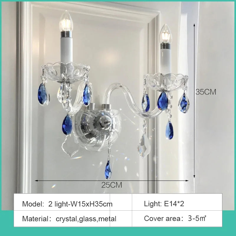 French Blue Romantic Crysatl Chandeliers Light Luxury Glass Living Room Art Decor Candle Pendant Lights Lighting Bedroom Lamps