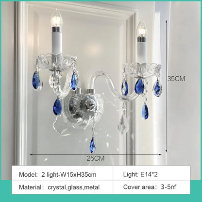 French Blue Romantic Crysatl Chandeliers Light Luxury Glass Living Room Art Decor Candle Pendant Lights Lighting Bedroom Lamps