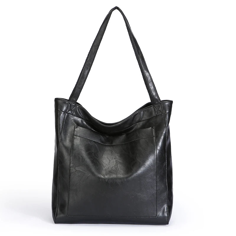 High Quality Oil Skin Leather Bucket Hand Bags for Women Female Shoulder Top-Handle Bag Luxury Handbas Women Large Commute Bags
