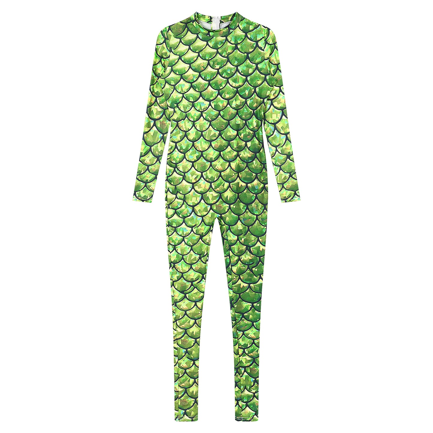 Womens Rash Guard One Piece Swimsuit Mermaid Fish Scale Print Long Sleeve Back Zipper Full Body Tops Sexy Swimwear Jumpsuit