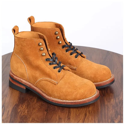 YR Best.quality.Mens Vintage outdoor leather Boots.Rider Good Year Top Layer cowhide Shoes.Classic Work Suede boots
