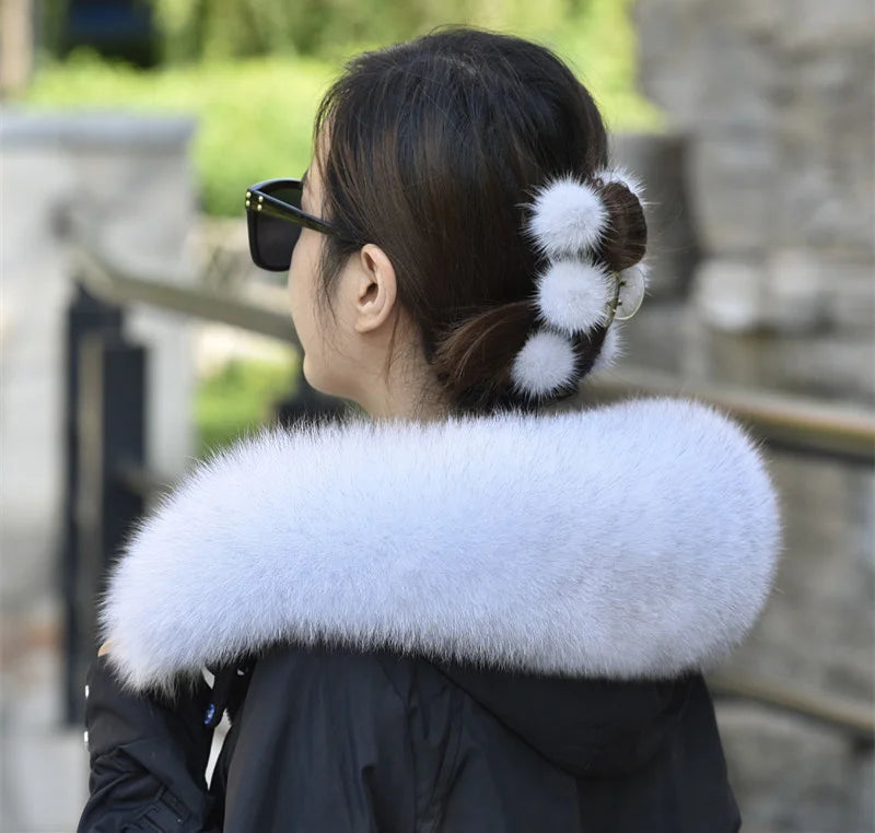 100% Real Fox Fur Collar Winter removable fur Hood Trims Warm Furry Decor Shawls for Coat Parkas Luxury Female fur Scarf